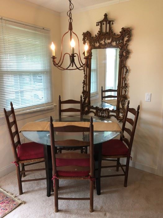 Round Glass Top Dining Table and 4 Ladder Back Chairs