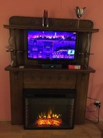 Oak mantle, electric fireplace, HD TV (can be split up)