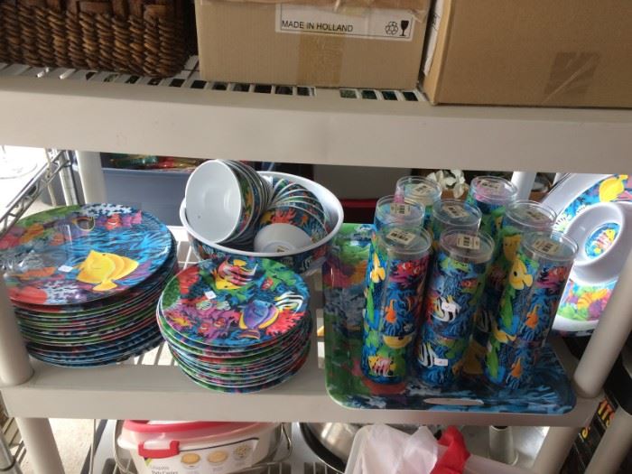 new plastic plates, glasses, bowls, trays and more 