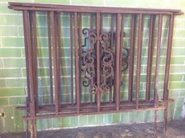 4 pcs of this heavy wrought iron set $45 ea. or $150 for set of 4. Sizes: All are 33.5"H. Widths are: 35",35.5",40.5", +42.5".   Note- We also have one other that could go with this set. Plain bars with arrows on top like a gate pc. (not in photo) measures 36"w x 37.25"h
