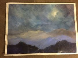 Signed original landscape painting. Wrapped in cellophane for protection, waiting to be framed. Outside measurements: 30.5"W x 22.5"H  $20