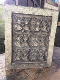 Decorative old building piece.  Great old crackle from age. Heavy.  8.25"W x 10"H  $75