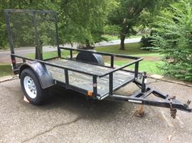 4'x8' Trailer with great wheels and tires, strongly constructed frame,  purchased from former marine. We also have tow bar and many straps with clamps if needed.  $600