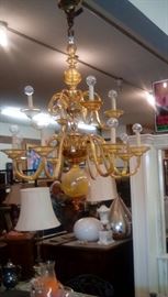 hand blown amber glass chandelier attributed to Morano