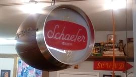 revolving, lighted beer keg shaped bar sign 