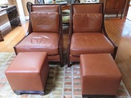 custom leather arm chairs & ottomans