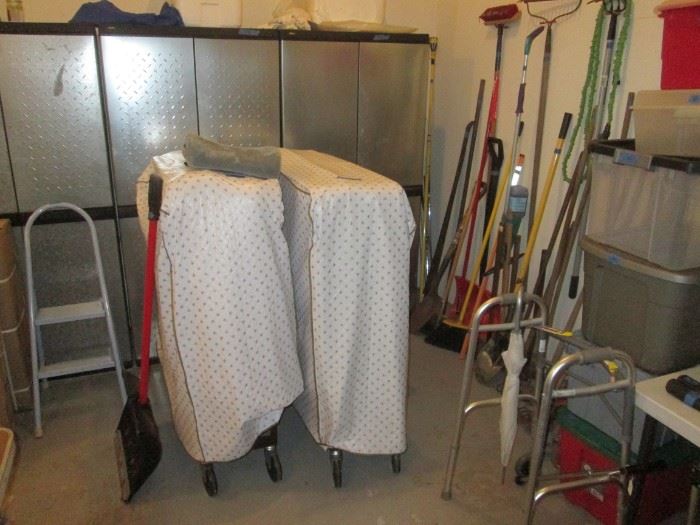 Plastic Storage Cabinets & 2 Cots on wheels