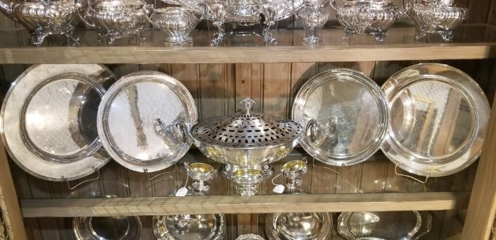 International Sterling Centerpiece, Georgian Sterling Salt Cellars and Sterling Trays 