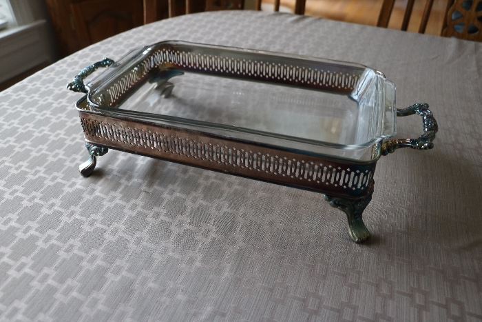 silver and glass serving dish