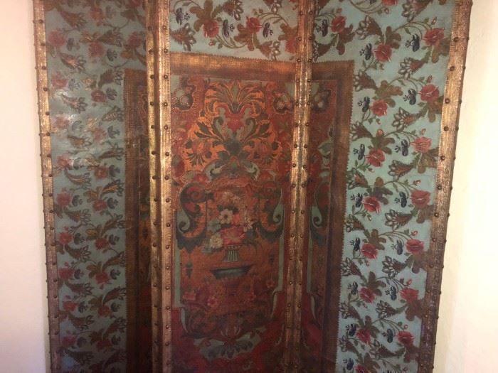 DUTCH LEATHER PAINTED SCREEN