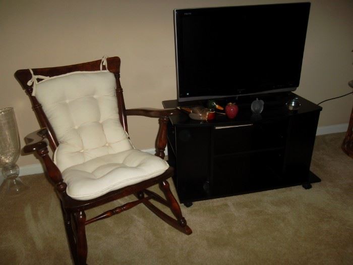 small rocking chair, tv stand, Aquos tv