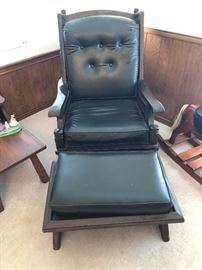 Vintage leather Pine rocker and ottoman
