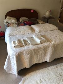 Antique full size bed with queen mattress
