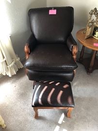 Leather antique chair with ottoman