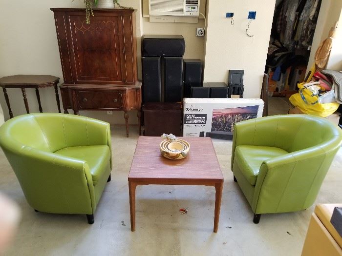 Pair of cool lime green midcentury chairs