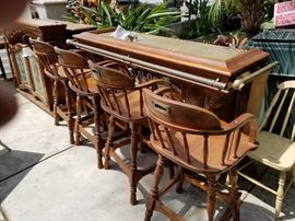 Large three piece Bar with matching stools, wine rack and top