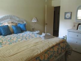 Wicker bedroom set, bedding, more