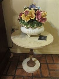 Capodimonte Porcelain flowers, marble table