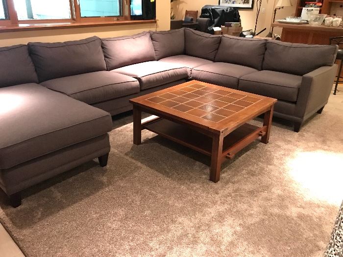 Large upholstered sofa in gray by Rowe Furniture and Stickley Coffee Table 