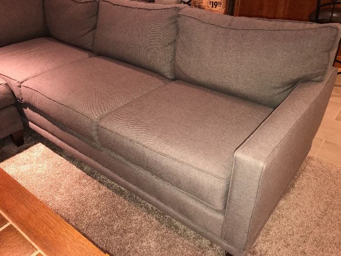 Large upholstered sofa in gray by Rowe Furniture and Stickley Coffee Table 