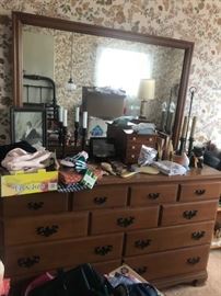 VINTAGE DRESSER WITH MIRROR (HAS A MATCHING CHEST OF DRAWERS)