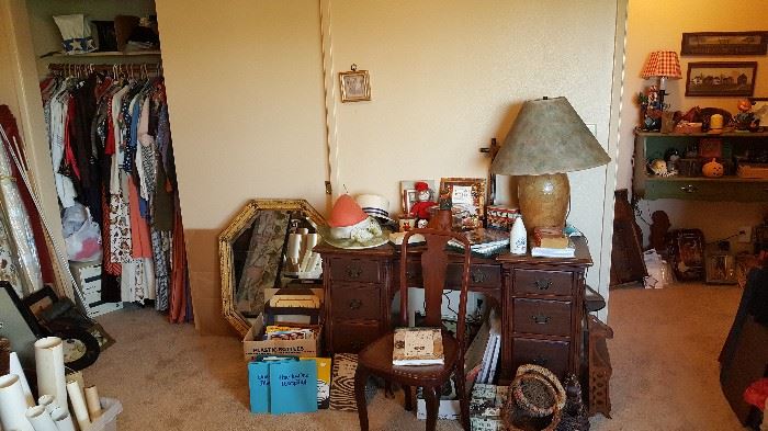 MORE VINTAGE CLOTHES, BOOKS, LAMP, HALLOWEEN, DESK AND CHAIR, AND MORE