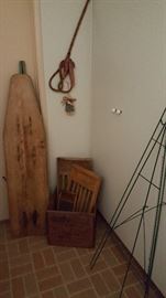 ANTIQUE WASHBOARDS, IRONING BOARD, EASELS