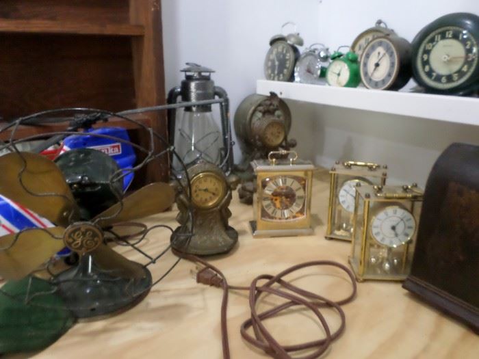 Clock  Collection, Antique Fan and Lantern