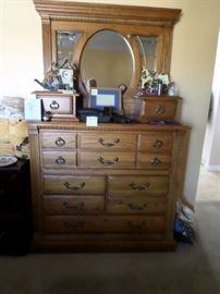 Oak Dresser & Mirror