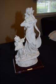 Armani Porcelain Lady with Girl and Flowers Signed 15" Tall
