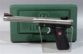 Ruger 22/45 Mark III Hunter Target Model 10120 Pistol, .22 LR, SN# 270-04895, 6-7/8" Stainless Fluted BBL, Fiber Optic Sight, 2 Mags, Hard Case, NEW