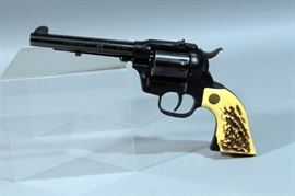 High Standard "Double Nine" W-104 Western Style Double Action 9-Shot Revolver, .22 LR, SN# 1758942, 5.5" BBL, Faux Stag Grips, Blue Finish