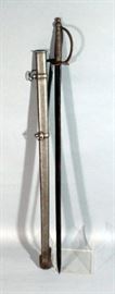 US Navy "1861" Cutlass Sword and Scabbard Replica, Marked "CS 1861", Wire Wrapped Leather Handle, Leather Scabbard, 33"L Overall