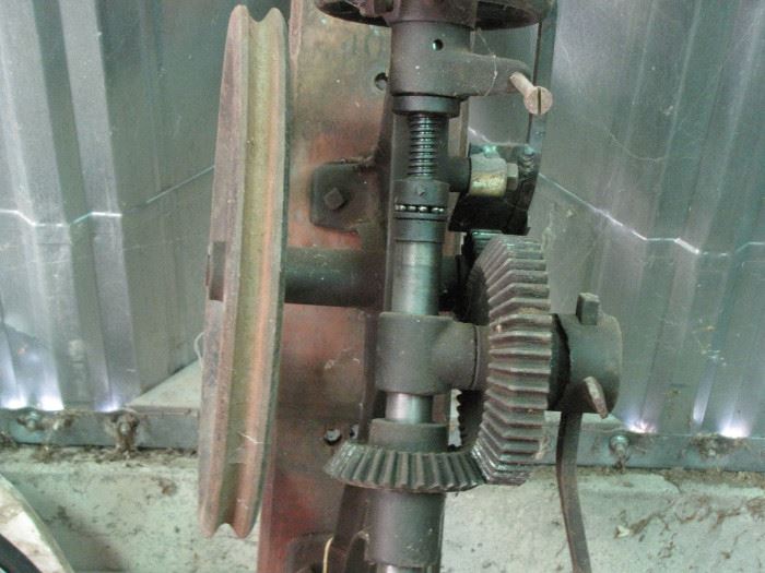 Hand cranked or belt driven drill press, Vintage