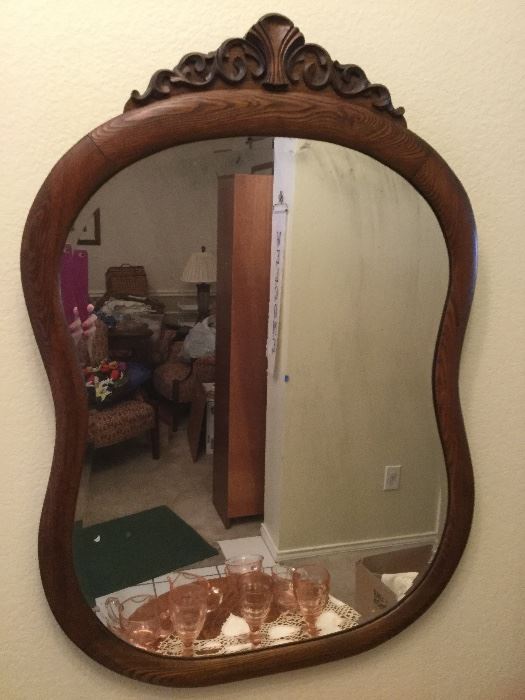 Tiger Oak Antique Beveled Mirror