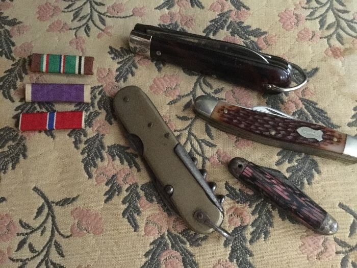WWII Ribbons and Vintage Pocket Knives