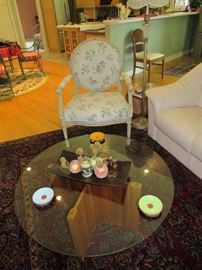 Glass Top MCM Cocktail/Coffee Table, Louis IVX-style Chair