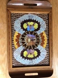Wood Inlay Butterly Tray, Vintage