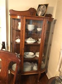Antique oak curved glass china cabinet