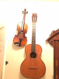 violin with no label and a early Stella guitar