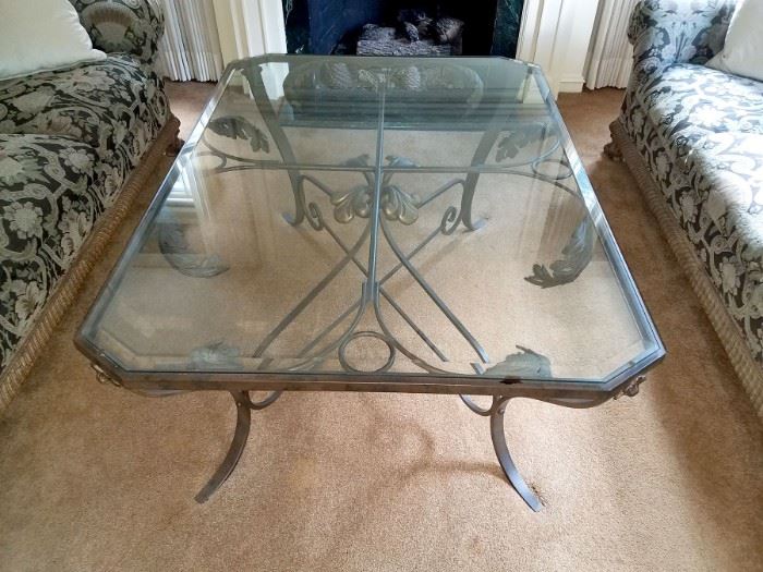 Wrought iron and glass coffee table also purchased from LBrandys! 42" x 58" - $300.