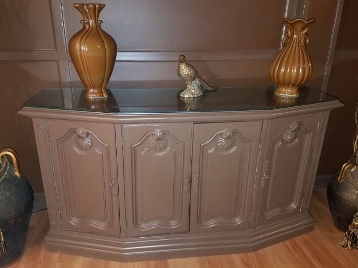 Wood credenza with glass top! 58"W x 18"D x 31"H - $100.