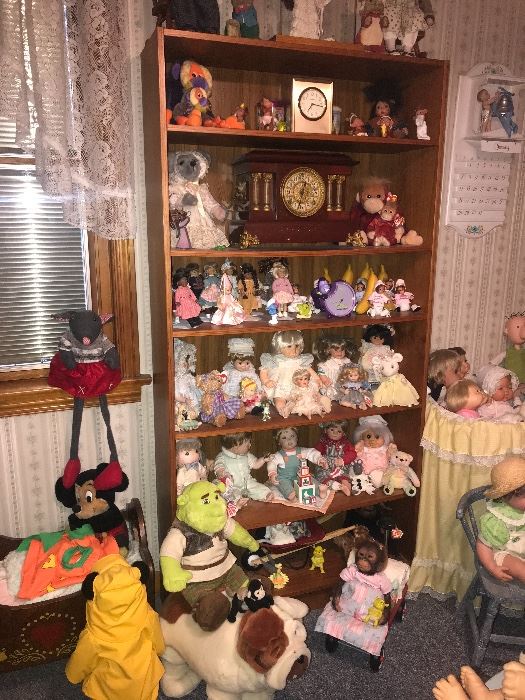 Dolls, dolls and more dolls!! Bookcase unit as well!