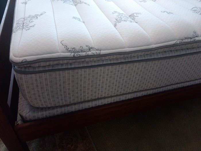 $150.00 Hampton and Rhodes Premont Pillow Top Queen Mattress and half size box springs 