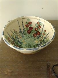 $10.00 Small clay bowl with green and red flowers
