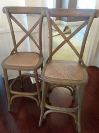 $40.00 for both.  Set of 2 Rustic wood bar stools with woven seat cushions 24" to seat 42" to top 