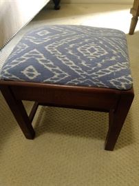 $20.00 Small wooden foot stool with blue and white print