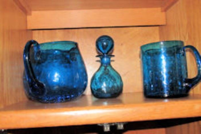 three pieces blue glass