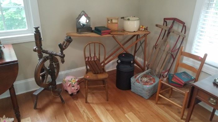 Ironing Board, sled, childrens chairs and more