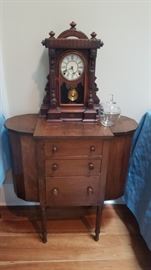 Martha Washington Sewing Stand. Antique Walnut clock